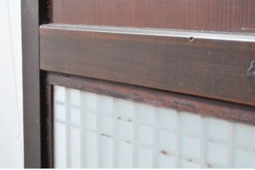 アンティーク建具　和の風情あふれるガラス入り格子帯戸3枚セット(板戸、引き戸、ガラス帯戸)(R-080654)