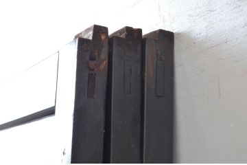 アンティーク建具　和の風情あふれるガラス入り格子帯戸3枚セット(板戸、引き戸、ガラス帯戸)(R-080654)