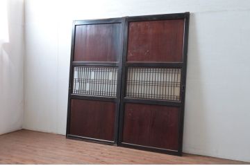 アンティーク建具　古民家インテリアにおすすめなガラス帯戸2枚セット(引き戸、板戸)(R-080655)