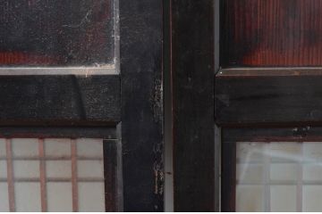 アンティーク建具　古民家インテリアにおすすめなガラス帯戸2枚セット(引き戸、板戸)(R-080655)