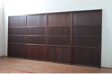 アンティーク建具　上質な和の空間を演出する無双戸4枚セット(無双帯戸、引き戸、格子戸、板戸、帯戸)(R-080660)