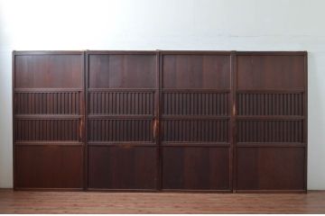 アンティーク建具　上質な和の空間を演出する無双戸4枚セット(無双帯戸、引き戸、格子戸、板戸、帯戸)(R-080660)