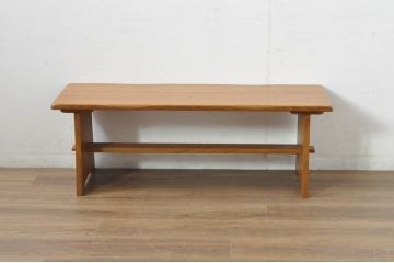中古　希少な廃番品　飛騨清見工房(HIDA　kiyomi koubou)(大日家具工業)　楢(ナラ)材　無垢　ナラ無垢材がふんだんに使用されたくさびベンチ(長椅子、ダイニングチェア、板座チェア)(定価約8万円)(R-080670)