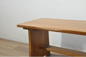 中古　希少な廃番品　飛騨清見工房(HIDA　kiyomi koubou)(大日家具工業)　楢(ナラ)材　無垢　ナラ無垢材がふんだんに使用されたくさびベンチ(長椅子、ダイニングチェア、板座チェア)(定価約8万円)(R-080670)