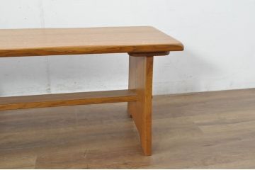 中古　希少な廃番品　飛騨清見工房(HIDA　kiyomi koubou)(大日家具工業)　楢(ナラ)材　無垢　ナラ無垢材がふんだんに使用されたくさびベンチ(長椅子、ダイニングチェア、板座チェア)(定価約8万円)(R-080670)