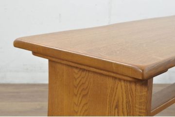 中古　希少な廃番品　飛騨清見工房(HIDA　kiyomi koubou)(大日家具工業)　楢(ナラ)材　無垢　ナラ無垢材がふんだんに使用されたくさびベンチ(長椅子、ダイニングチェア、板座チェア)(定価約8万円)(R-080670)