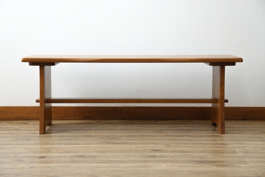 中古　希少な廃番品　飛騨清見工房(HIDA　kiyomi koubou)(大日家具工業)　楢(ナラ)材　無垢　ナラ無垢材がふんだんに使用されたくさびベンチ　定価約8万円相当　(R-080670)