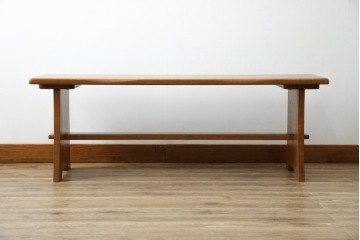 中古　希少な廃番品　飛騨清見工房(HIDA　kiyomi koubou)(大日家具工業)　楢(ナラ)材　無垢　ナラ無垢材がふんだんに使用されたくさびベンチ　定価約8万円相当　(R-080670)