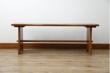 中古　希少な廃番品　飛騨清見工房(HIDA　kiyomi koubou)(大日家具工業)　楢(ナラ)材　無垢　ナラ無垢材がふんだんに使用されたくさびベンチ　定価約8万円相当　(R-080670)