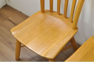 中古　柏木工(カシワ木工、KASHIWA)　楢(ナラ)材　木の温かみある風合いが魅力的なダイニングチェア6脚セット(板座チェア、イス、椅子、バラ売り可能)(R-080674)