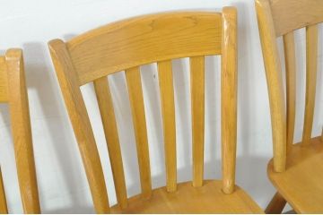 中古　柏木工(カシワ木工、KASHIWA)　楢(ナラ)材　木の温かみある風合いが魅力的なダイニングチェア6脚セット(板座チェア、イス、椅子、バラ売り可能)(R-080674)