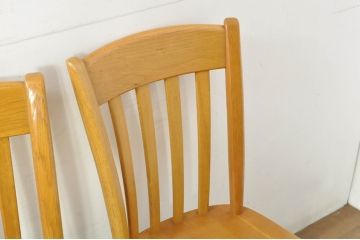 中古　柏木工(カシワ木工、KASHIWA)　楢(ナラ)材　木の温かみある風合いが魅力的なダイニングチェア6脚セット(板座チェア、イス、椅子、バラ売り可能)(R-080674)