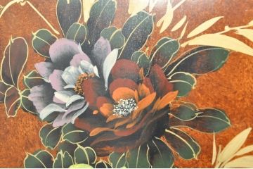 ビンテージ家具　美品　漆工芸品　四曲一隻　牡丹　松　鷹　漆絵が素晴らしい!裏表で異なる絵柄が楽しめる屏風(衝立て、衝い立て、衝立、パーテーション、仕切り、ヴィンテージ)(R-080686)