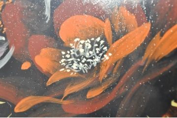 ビンテージ家具　美品　漆工芸品　四曲一隻　牡丹　松　鷹　漆絵が素晴らしい!裏表で異なる絵柄が楽しめる屏風(衝立て、衝い立て、衝立、パーテーション、仕切り、ヴィンテージ)(R-080686)