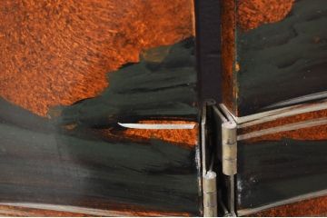 ビンテージ家具　美品　漆工芸品　四曲一隻　牡丹　松　鷹　漆絵が素晴らしい!裏表で異なる絵柄が楽しめる屏風(衝立て、衝い立て、衝立、パーテーション、仕切り、ヴィンテージ)(R-080686)