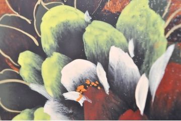 ビンテージ家具　美品　漆工芸品　四曲一隻　牡丹　松　鷹　漆絵が素晴らしい!裏表で異なる絵柄が楽しめる屏風(衝立て、衝い立て、衝立、パーテーション、仕切り、ヴィンテージ)(R-080686)