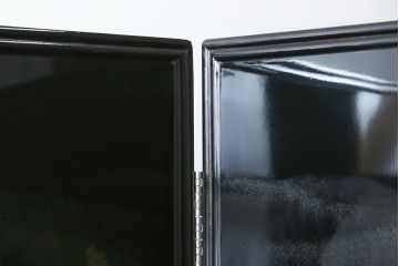 和製ビンテージ　新品未使用　展示品　超美品　香川漆器　漆工芸品　漆絵　貫涯　扇に草花の図が美しく描かれた折り畳み衝立(衝立て、つい立て、衝い立て、パーテーション、間仕切り、ディスプレイ、店舗什器、ヴィンテージ)(定価約200万円)(R-080687)