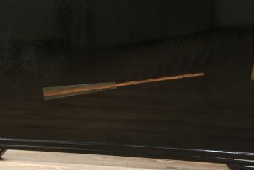 和製ビンテージ　新品未使用　展示品　超美品　香川漆器　漆工芸品　漆絵　貫涯　扇に草花の図が美しく描かれた折り畳み衝立(衝立て、つい立て、衝い立て、パーテーション、間仕切り、ディスプレイ、店舗什器、ヴィンテージ)(定価約200万円)(R-080687)