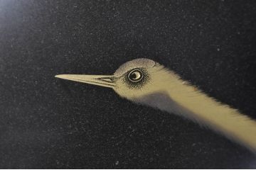和風ビンテージ　輪島塗り　漆絵　迫力のある鶴の絵柄が目を惹く折り畳み衝立(衝立て、つい立て、衝い立て、パーテーション、仕切り、ヴィンテージ)(定価約180万円)(R-080688)