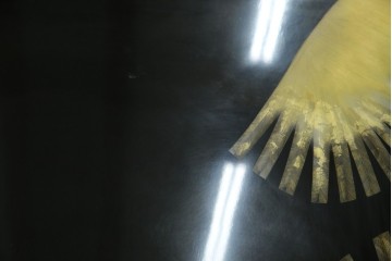 和風ビンテージ　輪島塗り　漆絵　迫力のある鶴の絵柄が目を惹く折り畳み衝立(衝立て、つい立て、衝い立て、パーテーション、仕切り、ヴィンテージ)(定価約180万円)(R-080688)