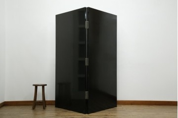 和風ビンテージ　輪島塗り　漆絵　迫力のある鶴の絵柄が目を惹く折り畳み衝立(衝立て、つい立て、衝い立て、パーテーション、仕切り、ヴィンテージ)(定価約180万円)(R-080688)