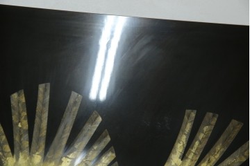 和風ビンテージ　輪島塗り　漆絵　迫力のある鶴の絵柄が目を惹く折り畳み衝立(衝立て、つい立て、衝い立て、パーテーション、仕切り、ヴィンテージ)(定価約180万円)(R-080688)