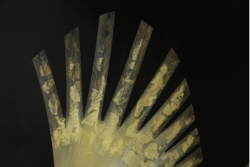 和風ビンテージ　輪島塗り　漆絵　迫力のある鶴の絵柄が目を惹く折り畳み衝立(衝立て、つい立て、衝い立て、パーテーション、仕切り、ヴィンテージ)(定価約180万円)(R-080688)