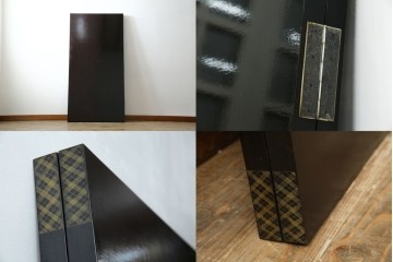 和風ビンテージ　輪島塗り　漆絵　迫力のある鶴の絵柄が目を惹く折り畳み衝立(衝立て、つい立て、衝い立て、パーテーション、仕切り、ヴィンテージ)(定価約180万円)(R-080688)