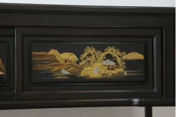 和製ビンテージ　美品　最高級　国産職人手作り　黒檀(コクタン)材　漆塗りの品のある佇まいが美しい蒔絵入り飾り棚(茶棚、戸棚、収納棚、違い棚、ヴィンテージ)(定価約150万円)(R-080689)