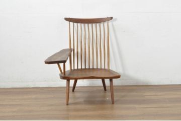 和製ヴィンテージ　小田急ハルク購入　ジョージナカシマ　LOUNGE ARM(ラウンジアーム)　One Arm(ワンアーム、片肘)　CN103　モダンに洗練された右アーム付きラウンジチェア(ジョージ・ナカシマ、アームチェア、イス、椅子、板座チェア、ビンテージ)(R-080693)