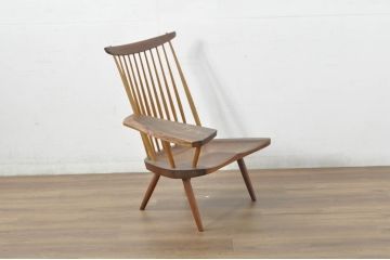 和製ヴィンテージ　小田急ハルク購入　ジョージナカシマ　LOUNGE ARM(ラウンジアーム)　One Arm(ワンアーム、片肘)　CN103　モダンに洗練された右アーム付きラウンジチェア(ジョージ・ナカシマ、アームチェア、イス、椅子、板座チェア、ビンテージ)(R-080693)