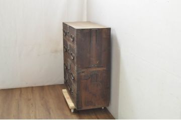 和製アンティーク　明治期　前面桐(キリ)材　味わい深い風合いの二段重ね関東衣装箪笥(和たんす、時代箪笥、収納タンス、整理箪笥、引き出し、バラ売り可能)(R-080694)