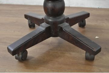 和製ビンテージ　希少　絶版品　北海道民芸家具　細部までこだわりが感じられるキャスター付き回転デスクチェア(キャプテンチェア、板座チェア、回転チェア、キャスターチェア、椅子、イス、ヴィンテージ、高さ調整可能)(R-080697)