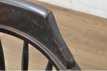 和製ビンテージ　希少　絶版品　北海道民芸家具　細部までこだわりが感じられるキャスター付き回転デスクチェア(キャプテンチェア、板座チェア、回転チェア、キャスターチェア、椅子、イス、ヴィンテージ、高さ調整可能)(R-080697)