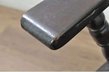 和製ビンテージ　希少　絶版品　北海道民芸家具　細部までこだわりが感じられるキャスター付き回転デスクチェア(キャプテンチェア、板座チェア、回転チェア、キャスターチェア、椅子、イス、ヴィンテージ、高さ調整可能)(R-080698)