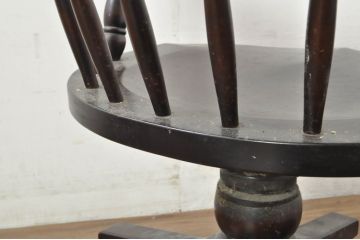 和製ビンテージ　希少　絶版品　北海道民芸家具　細部までこだわりが感じられるキャスター付き回転デスクチェア(キャプテンチェア、板座チェア、回転チェア、キャスターチェア、椅子、イス、ヴィンテージ、高さ調整可能)(R-080698)