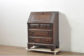 中古　北海道民芸家具　シンプルなデザインが魅力のライティングビューロー(ワークデスク、簿記机、在宅ワーク、在宅用、引き出し、店舗什器)(R-080699)