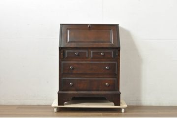中古　北海道民芸家具　シンプルなデザインが魅力のライティングビューロー(ワークデスク、簿記机、在宅ワーク、在宅用、引き出し、店舗什器)(R-080699)