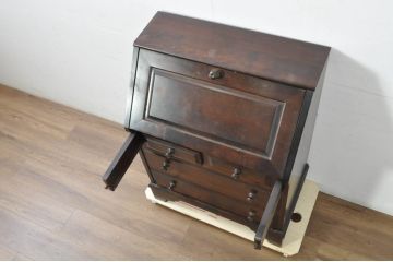中古　北海道民芸家具　シンプルなデザインが魅力のライティングビューロー(ワークデスク、簿記机、在宅ワーク、在宅用、引き出し、店舗什器)(R-080699)