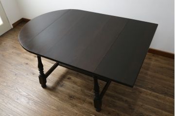 和製ビンテージ　松本民芸家具　D型バタフライ卓子　挽き物加工の脚が目を惹くバタフライテーブル(エクステンションテーブル、ダイニングテーブル、2人掛け、4人掛け、ヴィンテージ)(定価約38万円)(R-080709)