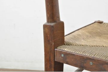 和製ビンテージ　希少デザイン　個性的なデザインのナラ材ラッシチェア1脚(ダイニングチェア、椅子、イス、ヴィンテージ、検索ワード:吉田璋也)(R-080716)