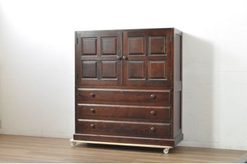 中古　美品　北海道民芸家具　深みのある木の色合いが美しい衣装盆付きサイドチェスト(和たんす、衣装タンス、着物箪笥、収納箪笥、引き出し)(R-080741)