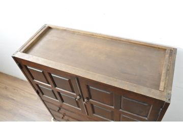 中古　美品　北海道民芸家具　深みのある木の色合いが美しい衣装盆付きサイドチェスト(和たんす、衣装タンス、着物箪笥、収納箪笥、引き出し)(R-080741)