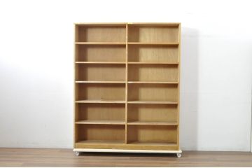 和製アンティーク　レトロな雰囲気あふれる古い図書館の大きな本棚(ブックシェルフ、飾り棚、収納棚、陳列棚、書棚)(R-080743)