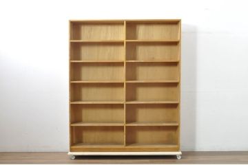 和製アンティーク　レトロな雰囲気あふれる古い図書館の大きな本棚(ブックシェルフ、飾り棚、収納棚、陳列棚、書棚)(R-080744)
