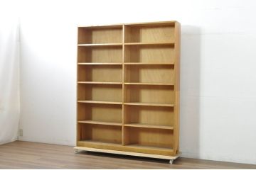 和製アンティーク　レトロな雰囲気あふれる古い図書館の大きな本棚(ブックシェルフ、飾り棚、収納棚、陳列棚、書棚)(R-080745)