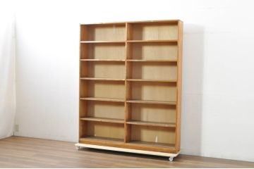 和製アンティーク　レトロな雰囲気あふれる古い図書館の大きな本棚(ブックシェルフ、飾り棚、収納棚、陳列棚、書棚)(R-080746)