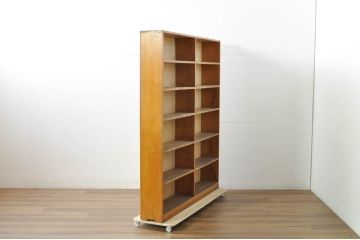 和製アンティーク　レトロな雰囲気あふれる古い図書館の大きな本棚(ブックシェルフ、飾り棚、収納棚、陳列棚、書棚)(R-080746)