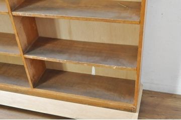 和製アンティーク　レトロな雰囲気あふれる古い図書館の大きな本棚(ブックシェルフ、飾り棚、収納棚、陳列棚、書棚)(R-080746)
