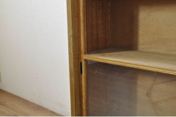 和製アンティーク　美品　レトロな雰囲気漂うシンプルな薄型ガラス収納棚(キャビネット、陳列棚、ショーケース、戸棚、収納棚、飾り棚、店舗什器)(R-080748)